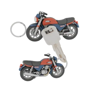 3D-Modell Schlüsselanhänger Motorrad Honda PC800 mit Schlüsselring, auf weißem Hintergrund
