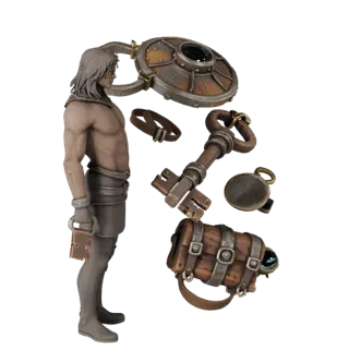 Adventurer Loot Key High Poly 3D model, close-up studio render, showing aged wood, clear pickup silhouette.