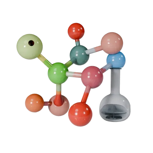 Crystal Molecule Set Stylized 3D model, stylized isometric render, showing colored spheres, molecule layout.