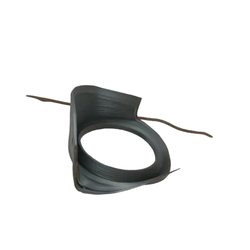 3D render of an abstract sculpture with dynamically twisted metallic surfaces and a central void.