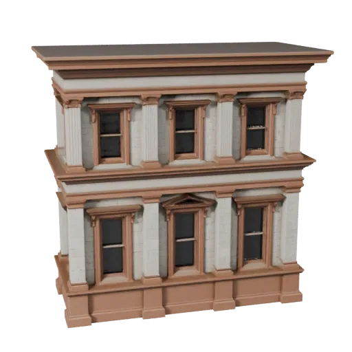Classical Facade high poly 3D model, close-up architectural render view, showing building facade materials and architectural