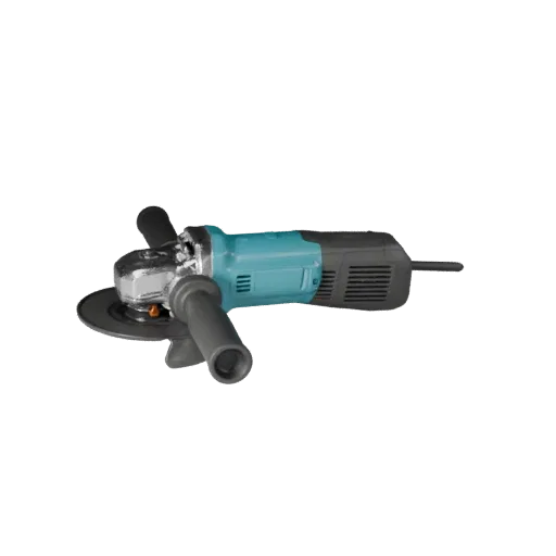Contractor Angle Grinder 3D model, side profile view, technical viewport render, showing molded plastic, form detail.
