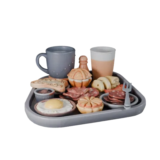 Breakfast Charcuterie Board Realistic 3D model, three-quarter studio render, showing ceramic, arranged serving layout.