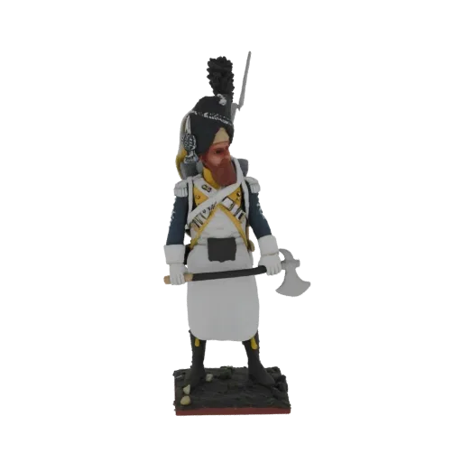 Modello 3D di un Axeman della Guardia Imperiale Francese in uniforme, che impugna un'ascia da battaglia, in piedi su una base