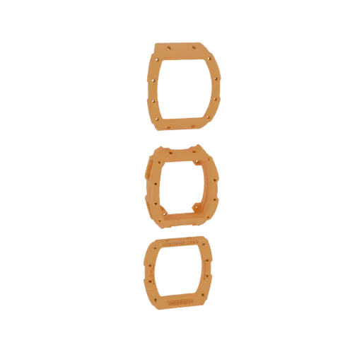 Three orange rectangular frames with mounting holes, stacked vertically.