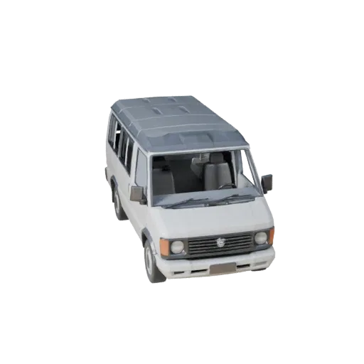 Modèle 3D de Minibus Low Poly, vue de jeu trois-quarts, actif de véhicule low-poly avec volumétrie de véhicule fonctionnel, e