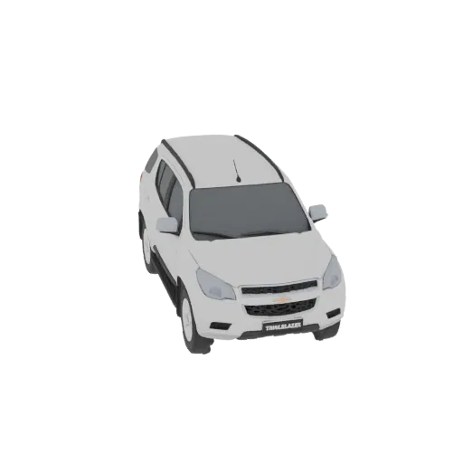 Un modello 3D di un SUV Chevrolet Trailblazer bianco, visto da un'angolazione anteriore-destra leggermente elevata su uno sfo