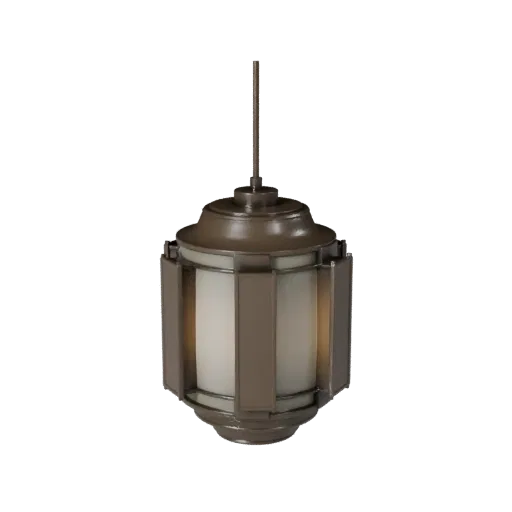 Art Deco Pendant Lamp 3D model, home interior, three-quarter front view, Unreal Engine viewport, metal detail.