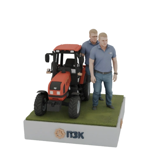 Tractor with Two Farmers 3D Model