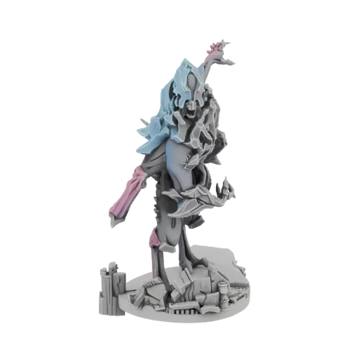 3D model of an Ethereal Weaver, a fantasy figure with flowing, translucent-like blue and pink robes, standing on a rocky base