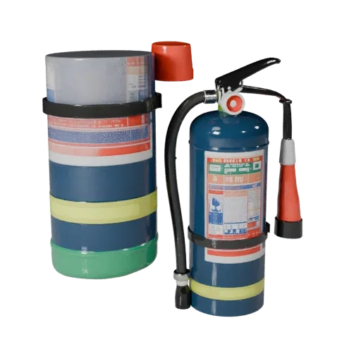 Site Fire Extinguisher High Poly 3D model, close-up studio render, showing plastic shells, form detail.