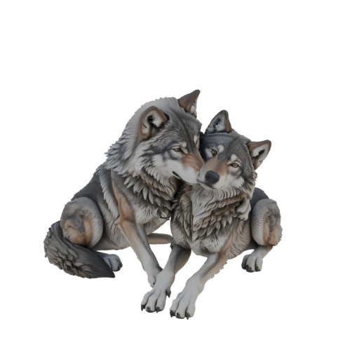 Wolf Couple Embrace 3D Model