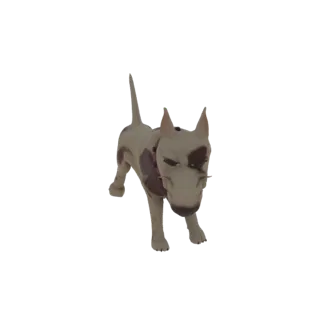 3D model of an aggressive Bull Terrier dog, standing with a fierce expression and muscular build, against a white background.