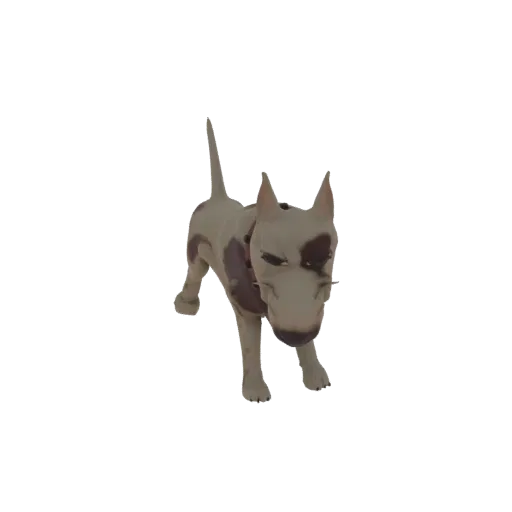 3D model of an aggressive Bull Terrier dog, standing with a fierce expression and muscular build, against a white background.