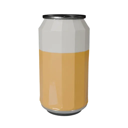 Beer Can game ready 3D model, front view studio render, with calibrated drink silhouette and material reads.