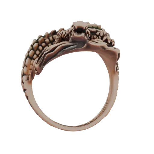 3D model of a bronze-colored dragon coiled into a ring, with detailed scales and an open mouth.