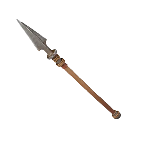 Rusted Spear Prop 3D model, three-quarter front view, Unity viewport, showing worn metal, readable prop silhouette.