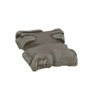 3D render of an abstract sculpture with organic, flowing lines, resembling weathered stone, against a white background.
