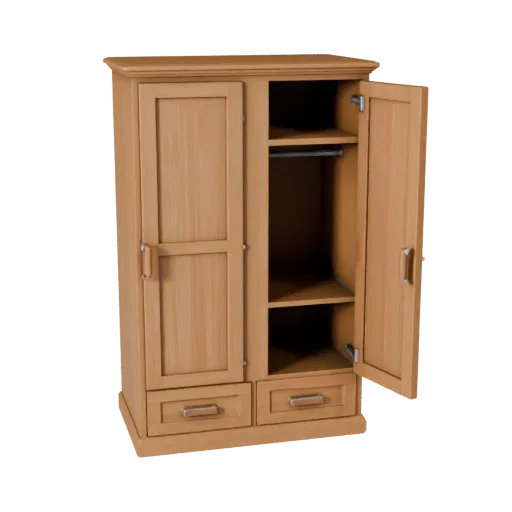 Wall Mounted Wardrobe 3D model, bedroom, three-quarter front view, Unreal Engine viewport, painted wood detail.