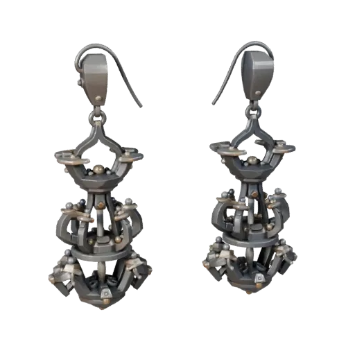 Chandelier Earring game ready 3D model, side view studio render, with calibrated earring silhouette and material reads.