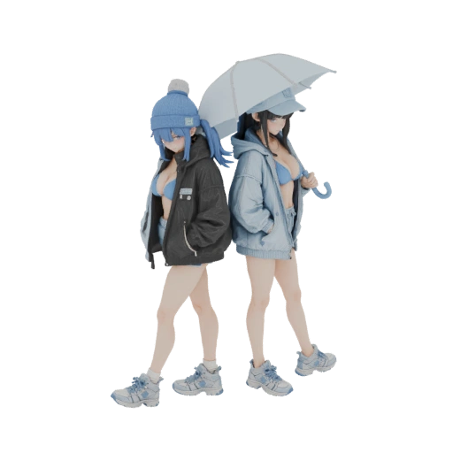 Anime Girls with Umbrella 3D Model