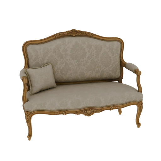 Ornate Louis XV Style Loveseat with Damask Upholstery