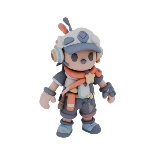 3D model of a stylish character in a cap, headphones, and scarf, in a claymation style.