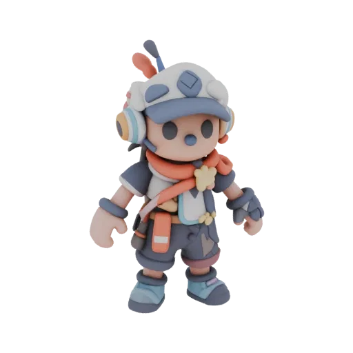 3D model of a stylish character in a cap, headphones, and scarf, in a claymation style.