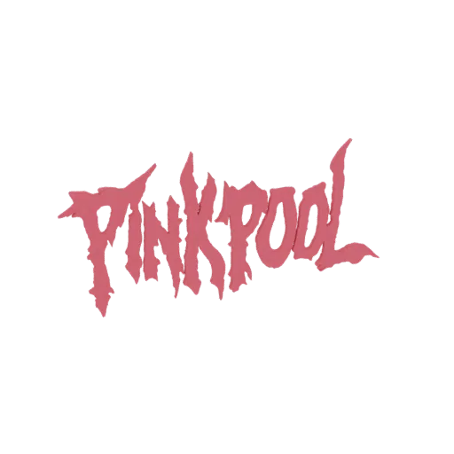 3D model of the 'Pinkpool' logo in a sharp, pink, stylized font against a white background.