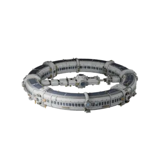 Deep Space Station Corridor 3D model, three-quarter front view, Unity viewport, showing metal modules, form detail.