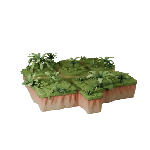 Jungle Ground Patch Stylized 3D model, stylized isometric environment render, showing layered soil, terrain detail.