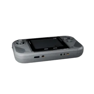 Modello 3D Mini Console Portatile, vista tre quarti anteriore, rendering studio visualizzatore AR, che mostra plastica opaca,