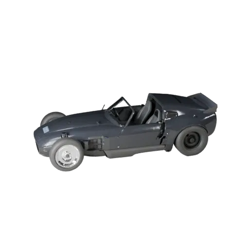 Modelo 3D de Carro de Corrida Vintage, viewport de jogo em três quartos, ativo de veículo pronto para Unity com silhueta de c