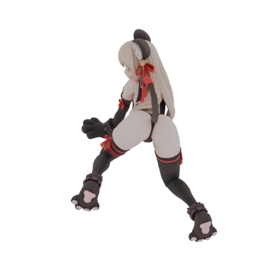 3D model of a Neko Girl character in a dynamic, playful pose, viewed from the rear, with cat ears and tail.