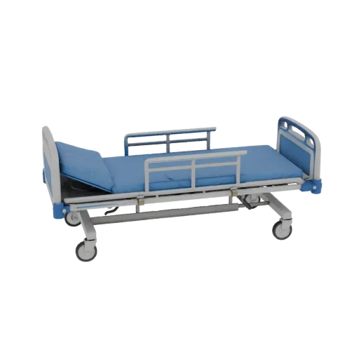 Modello 3D Lettino Ospedale Emergenza per Educazione, rendering di tre quarti per formazione, mostra metallo verniciato, silh