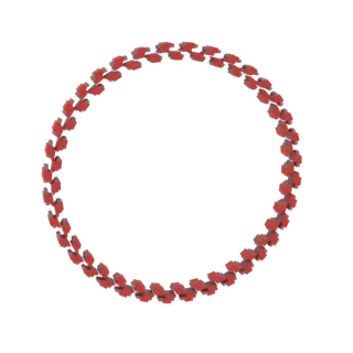 3D-Modell einer kreisförmigen Anordnung roter Kettenglieder, die einen Ring auf weißem Hintergrund bilden.