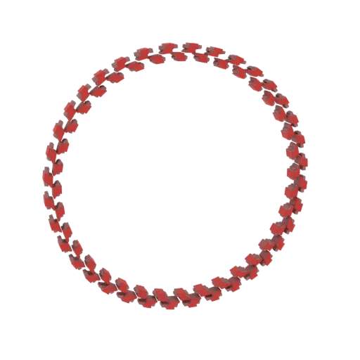Modello 3D di una disposizione circolare di maglie di catena rosse che formano un anello su sfondo bianco.