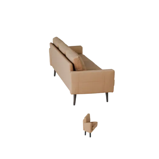 Mid Century Modular Couch Product Viz 3D model, living room, three-quarter studio product render, woven fabric detail.