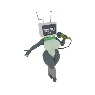 3D model of a character with a TV for a head, wearing a leotard and singing into a microphone.