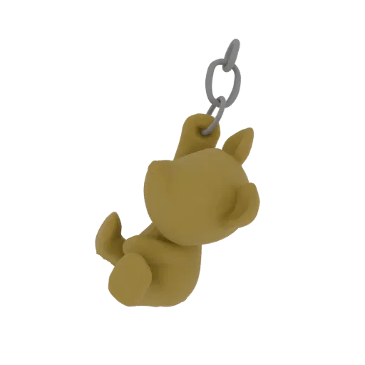 A 3D render of a golden bear charm hanging from a silver chain, isolated on a black background.