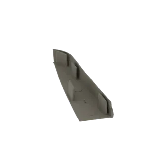A 3D render of a curved corner bracket with internal ribs, presented against a white background.