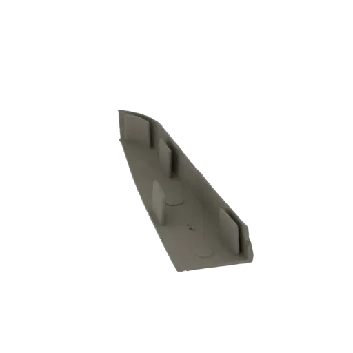 A 3D render of a curved corner bracket with internal ribs, presented against a white background.