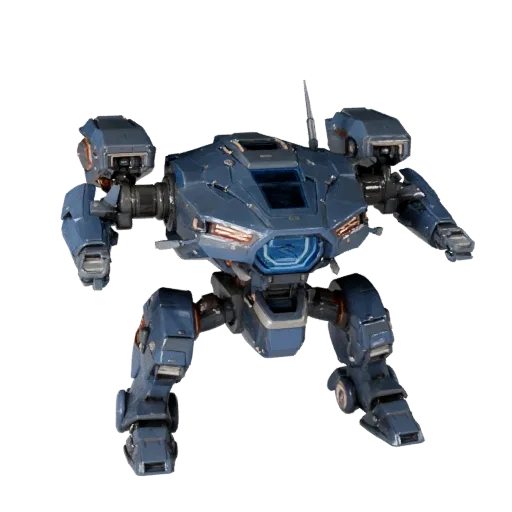 Spielbereites Mech-Transport-Walker-3D-Modell, Dreiviertel-Studioansicht, produktionsfertiges Fahrzeug-Asset mit futuristisch