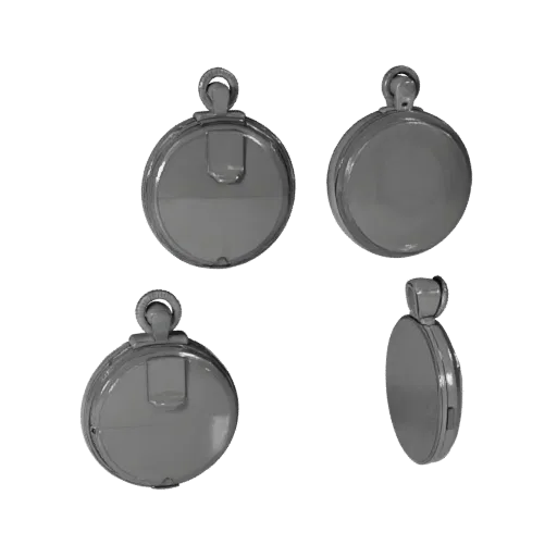 Minimal Locket game ready 3D model, turntable hero render, showing pendant proportion and finish under studio key light.