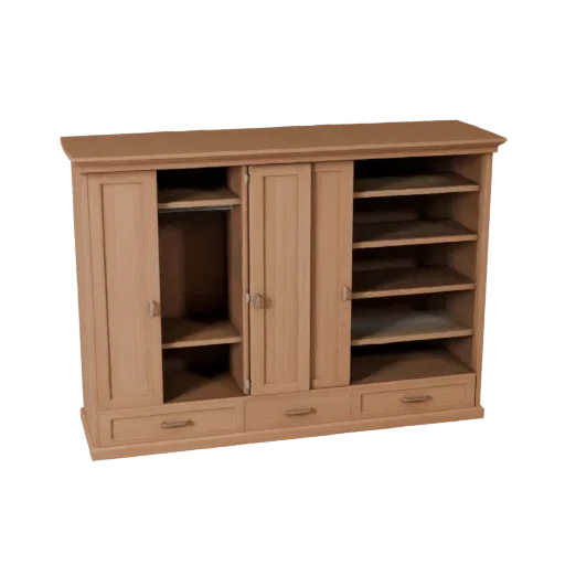 Shaker Wardrobe 3D model, bedroom, three-quarter front view, Unreal Engine viewport, painted wood detail.