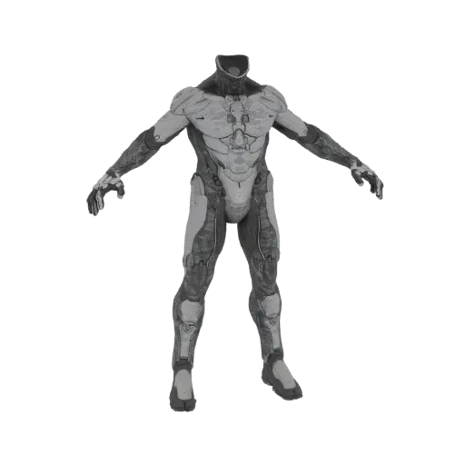 Modelo 3D de traje de guerrero cibernético sci-fi sin cabeza con armadura detallada, presentado en pose T.