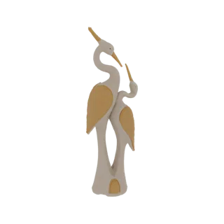 Modelo 3D de una elegante escultura que presenta dos garzas, una más grande y otra más pequeña, en una pose cercana y grácil