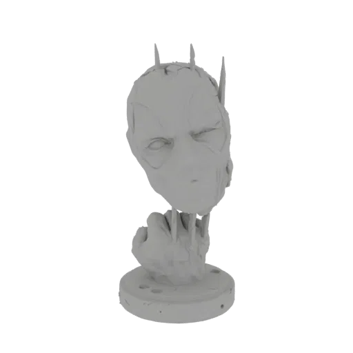 A 3D render of a zombie-themed Flash head bust, with decaying flesh and lightning bolt emblem, mounted on a circular base.