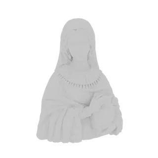 3D model of a white marble bust of a woman wearing a veil and holding a jug, rendered against a white background.