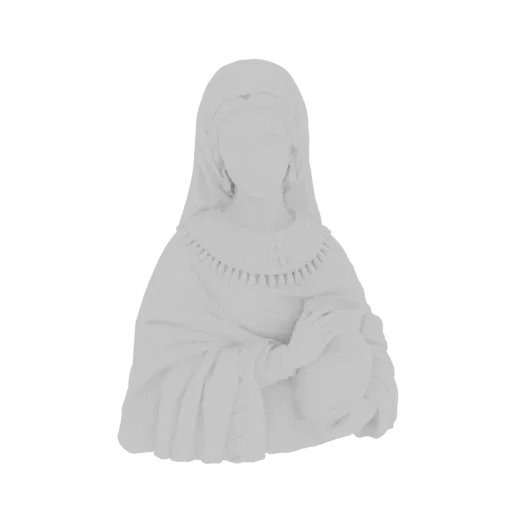 3D model of a white marble bust of a woman wearing a veil and holding a jug, rendered against a white background.